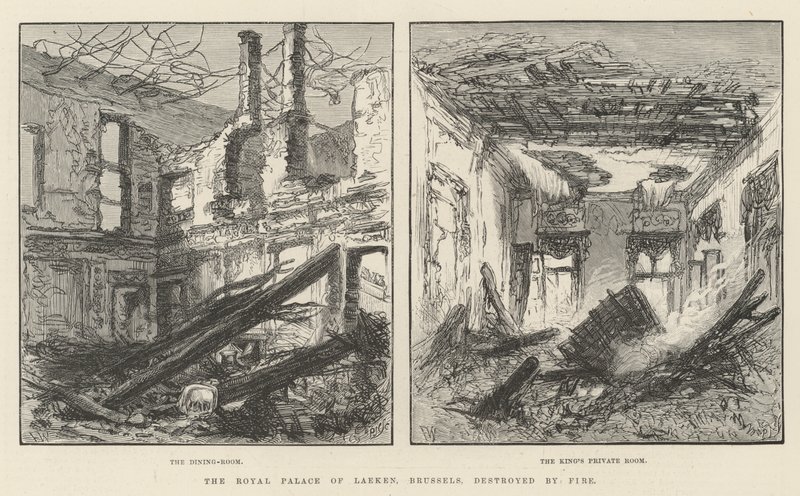 Het Koninklijk Paleis van Laken, Brussel, verwoest door brand door Frank Watkins