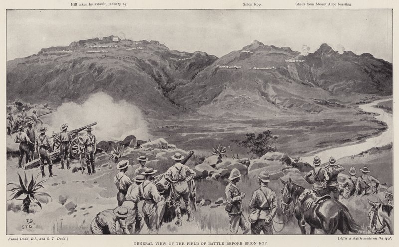 Algemeen overzicht van het slagveld voor Spion Kop door Frank (after) Dadd