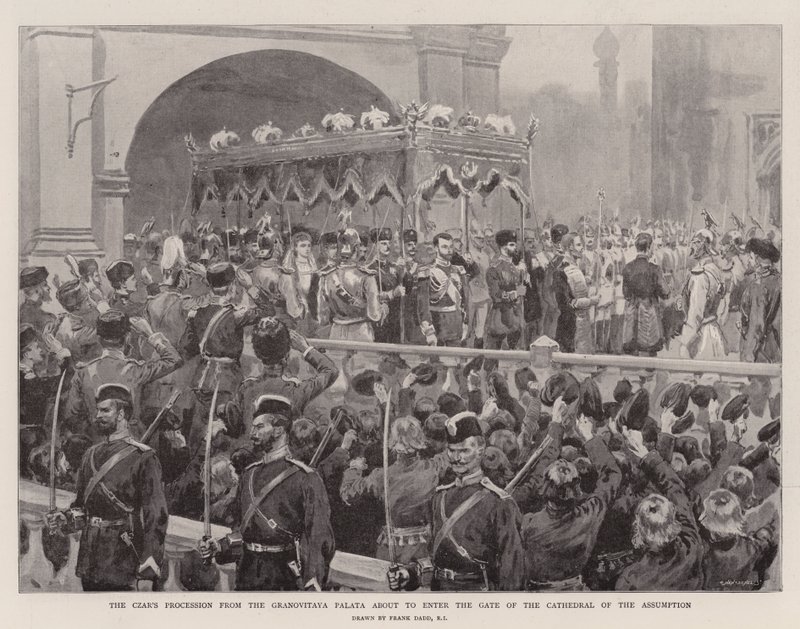 De processie van de tsaar van de Granovitaya Palata op weg naar de poort van de Kathedraal van de Ontslapenis door Frank (after) Dadd
