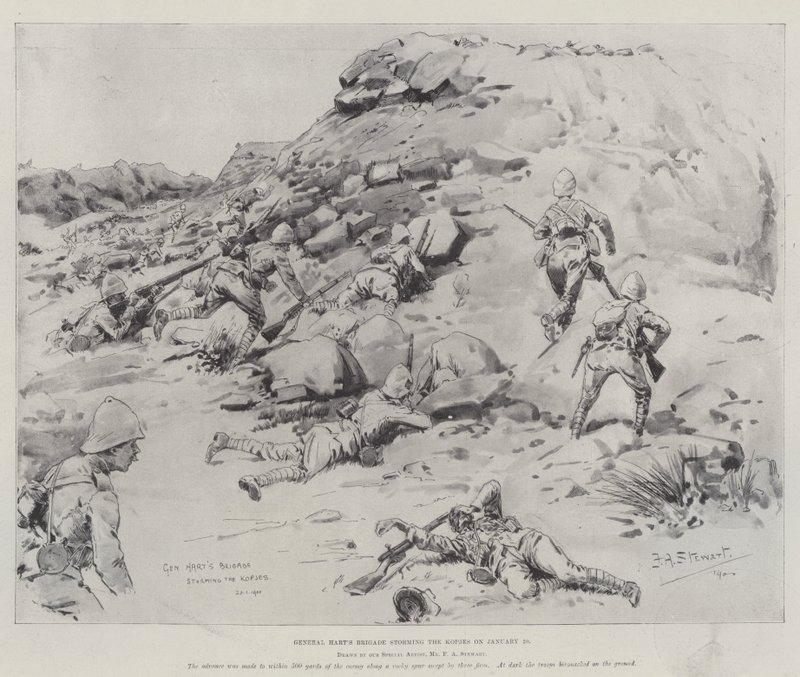 De brigade van generaal Hart bestormt de Kopjes op 20 januari door Frank Algenon Stewart