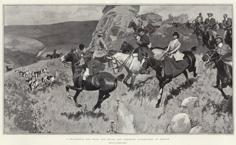 Een succesvolle dag met de Devon en Somerset Staghounds op Exmoor (litho) door Frank Craig