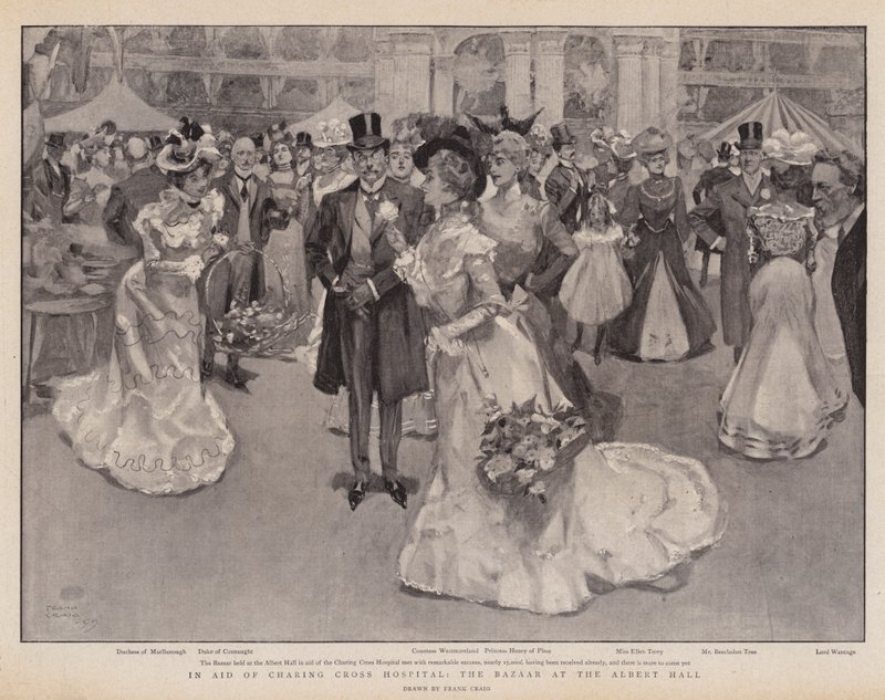Ten bate van Charing Cross Hospital, de bazaar in de Albert Hall door Frank Craig