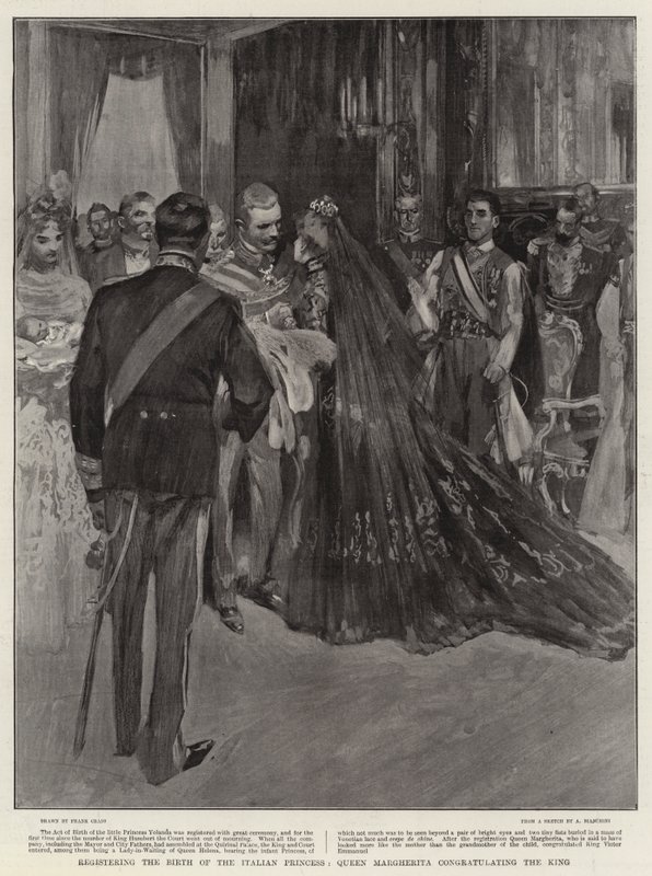 Registratie van de geboorte van de Italiaanse prinses, koningin Margherita feliciteert de koning door Frank Craig