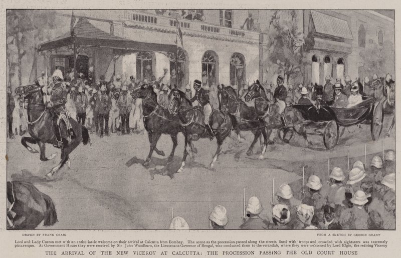 De Aankomst van de Nieuwe Onderkoning in Calcutta, de Processie die het Oude Gerechtsgebouw passeert door Frank Craig