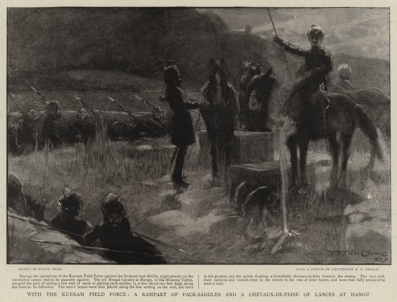 Met de Kurram Veldmacht, een Wal van Pakzadels en een Chevaux-de-Frise van Lansen bij Hangu door Frank Craig
