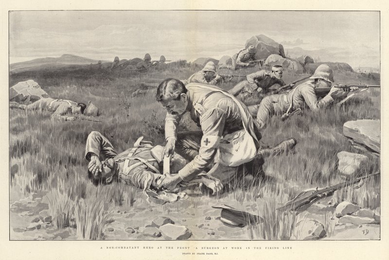 Een Niet-Strijdende Held aan het Front een Chirurg aan het Werk in de Vuurlinie door Frank Dadd
