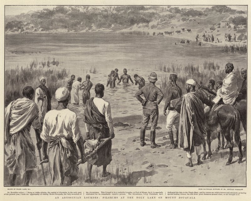 Een Abessijnse Lourdes, pelgrims bij het Heilige Meer op de berg Zouquala door Frank Dadd