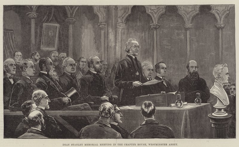 Dean Stanley herdenkingsbijeenkomst in de kapittelzaal, Westminster Abbey door Frank Dadd