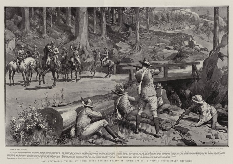 Hoe Australische Troepen Thuis Lessen uit Zuid-Afrika Toepassen, een Kolom Succesvol in een Hinderlaag Gelokt door Frank Dadd