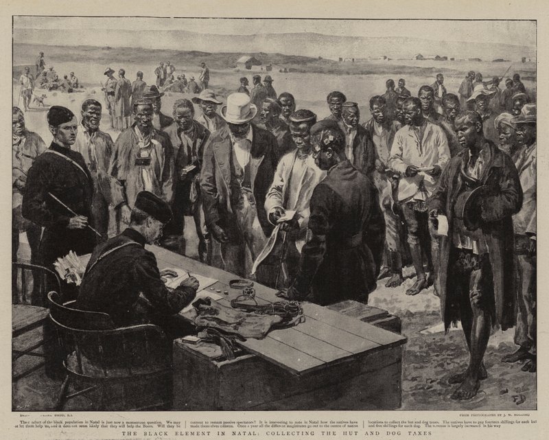 Het zwarte element in Natal, het innen van de hut- en hondbelasting door Frank Dadd