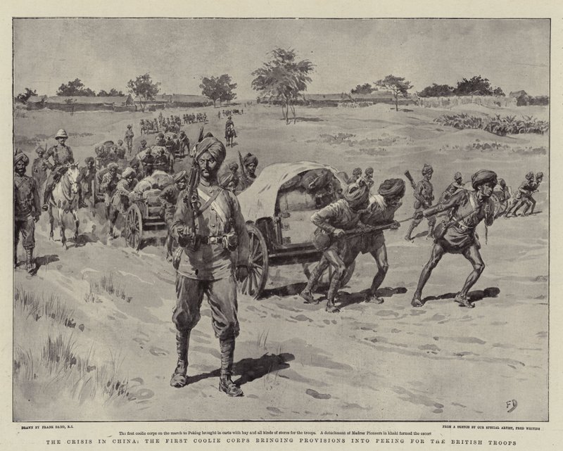 De Crisis in China, het Eerste Coolie Corps brengt Voorzieningen naar Peking voor de Britse Troepen door Frank Dadd