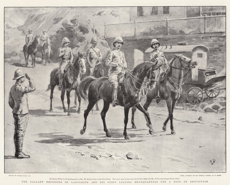 De dappere verdediger van Ladysmith en zijn staf verlaten het hoofdkwartier voor een inspectietour door Frank Dadd