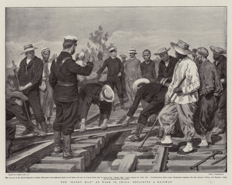 De Handige Man aan het Werk in China, reparatie van een Spoorweg door Frank Dadd