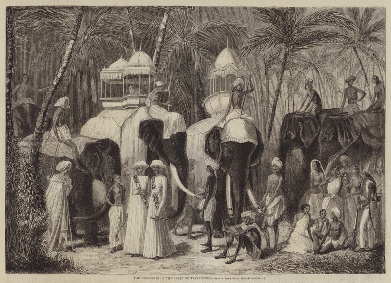De Olifanten van de Radja van Travancore door Frank Vizetelly