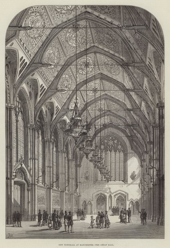 Nieuw stadhuis in Manchester, de grote zaal door Frank Watkins