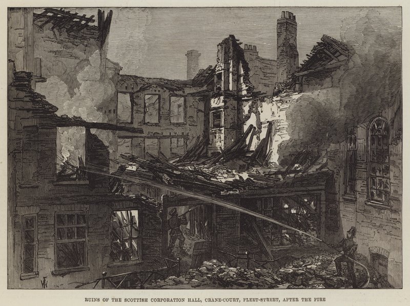 Ruïnes van de Scottish Corporation Hall, Crane-Court, Fleet-Street, na de brand door Frank Watkins