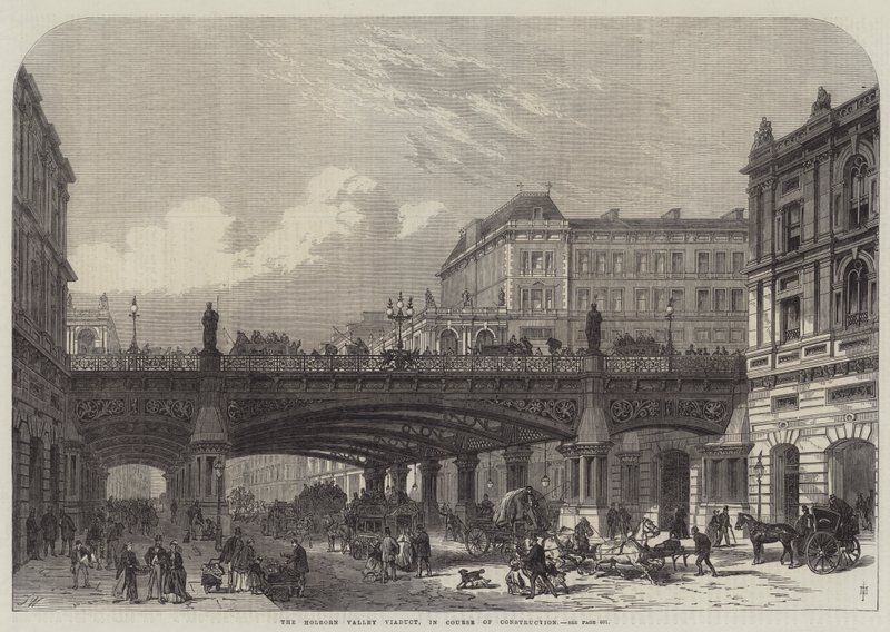 Het Holborn Valley Viaduct, in Aanbouw door Frank Watkins