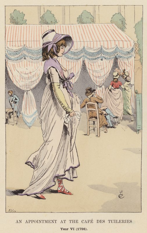 Een afspraak in het Café des Tuileries, Jaar VI, 1798 door François Courboin