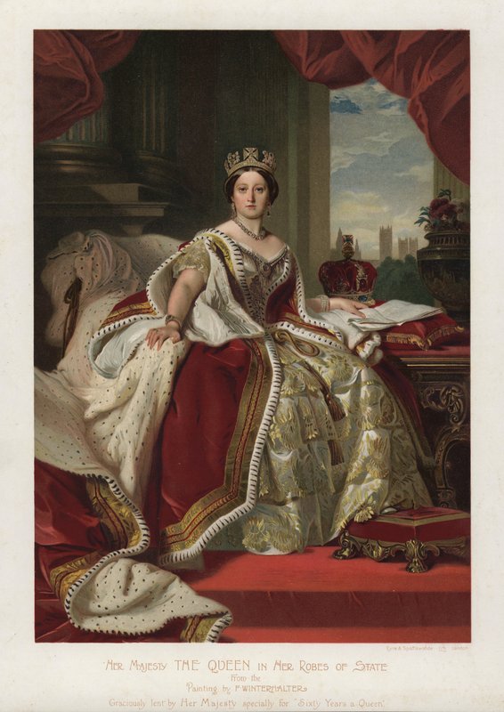 Koningin Victoria in haar staatsgewaden door Franz Xaver  Winterhalter (after)
