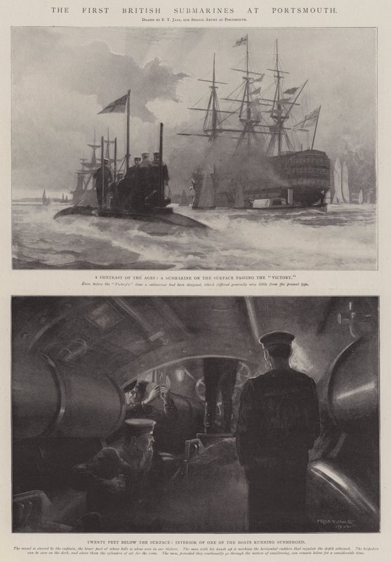 De eerste Britse onderzeeërs in Portsmouth door Fred T. Jane