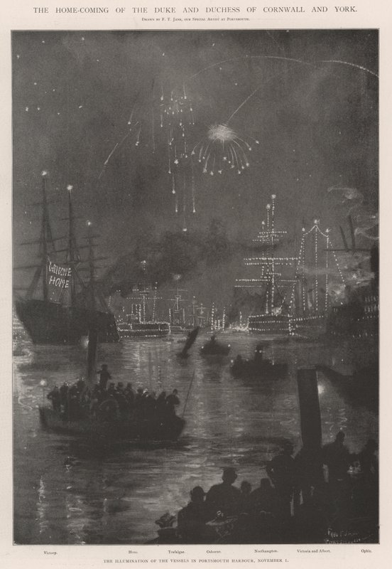 De thuiskomst van de hertog en hertogin van Cornwall en York door Fred T. Jane