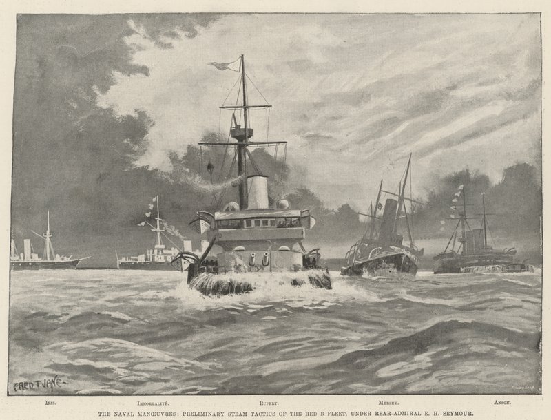 De Marine Manoeuvres, Voorlopige Stoomtactieken van de Rode B Vloot, onder Vice-admiraal E H Seymour door Fred T. Jane