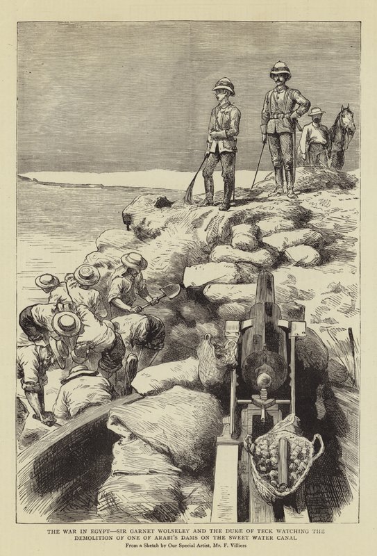 De Oorlog in Egypte, Sir Garnet Wolseley en de Hertog van Teck kijken naar de Vernietiging van een van Arabi