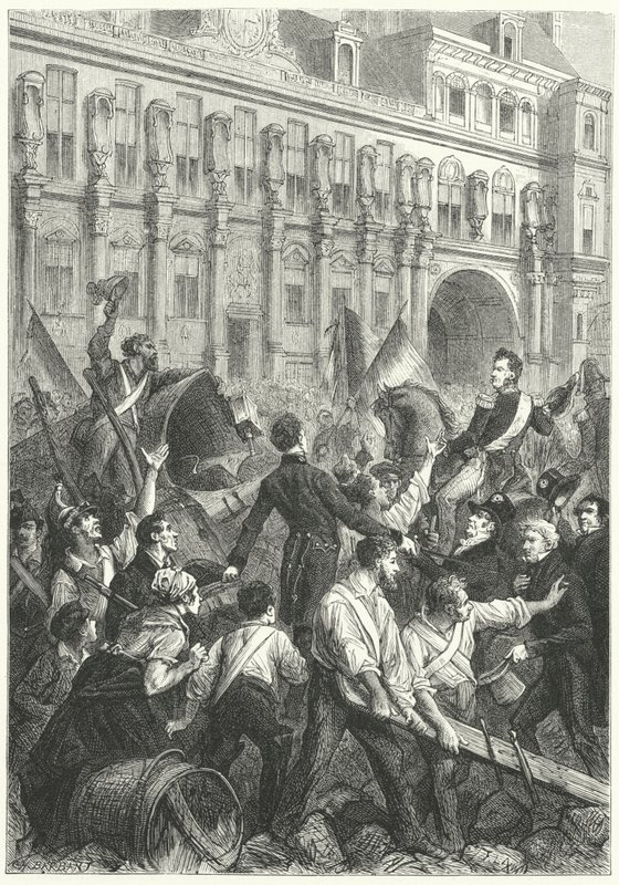 Lodewijk Filips, hertog van Orléans, op weg naar het Hôtel de Ville, Parijs door Frederic Theodore (after) Lix