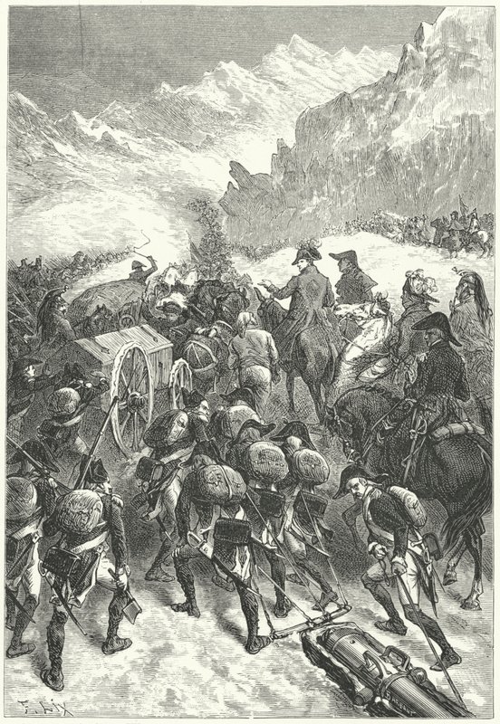 Napoleon leidt zijn leger over de Alpen door Frederic Theodore (after) Lix