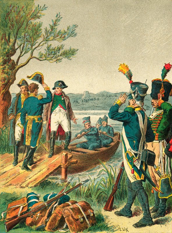 Napoleon en Massena op het eiland Lobau door Frederic Theodore Lix
