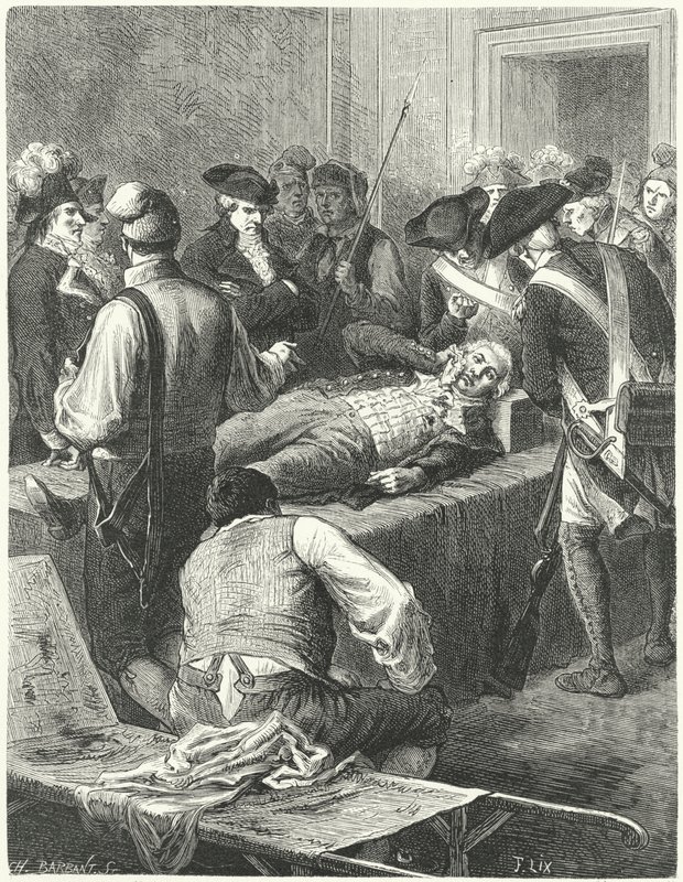 De gewonde Maximilien Robespierre bij het Comité voor Openbare Veiligheid wachtend op zijn executie, 1794 door Frederic Theodore Lix
