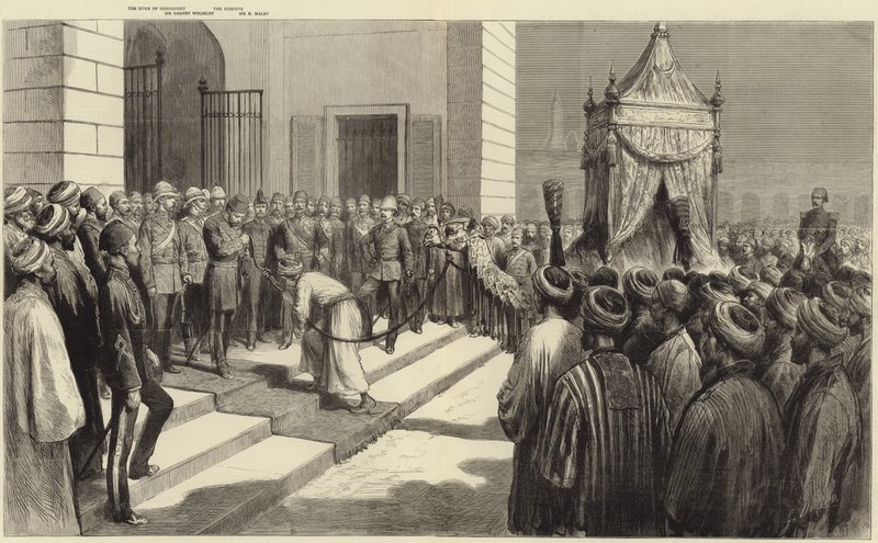 De Khedive groet het heilige tapijt in Caïro voordat het naar Mekka wordt gestuurd door Frederic Villiers
