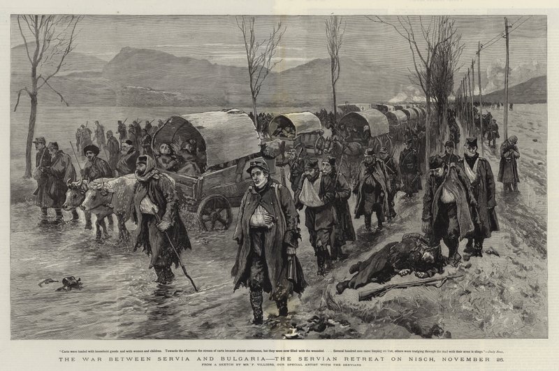 De oorlog tussen Servië en Bulgarije, de Servische terugtocht naar Nisch, 26 november door Frederic Villiers
