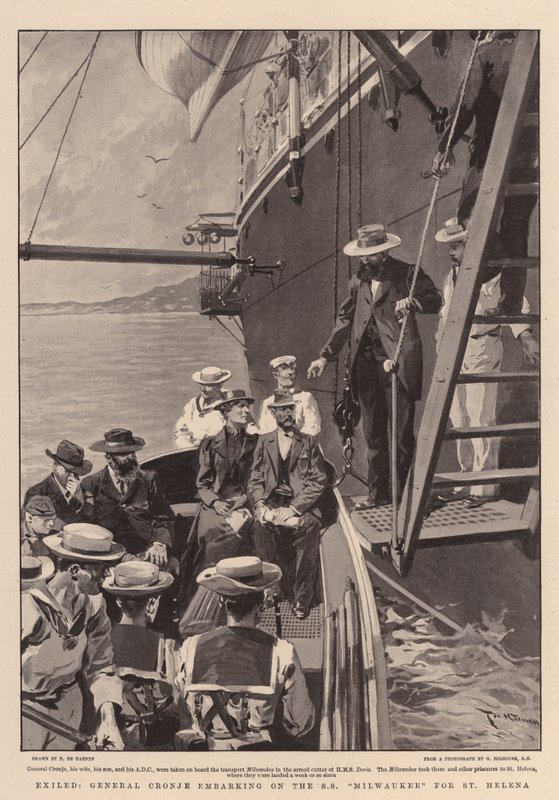 Verbannen, Generaal Cronje aan boord van de SS Milwaukee naar St. Helena door Frederic de Haenen