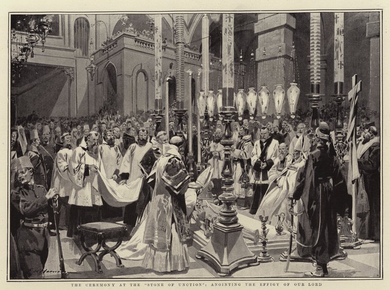 De Ceremonie bij de Steen van Zalving, zalving van het Beeld van Onze Heer door Frederic de Haenen