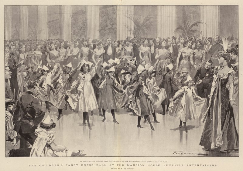 Het kinderbal in kostuum in het Mansion House, jeugdige entertainers door Frederic de Haenen