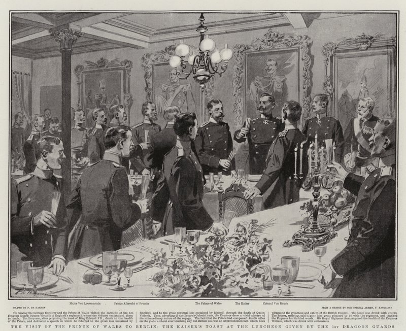 Het Bezoek van de Prins van Wales aan Berlijn, de Toast van de Keizer bij de Lunch gegeven door de 1e Dragonders door Frederic de Haenen