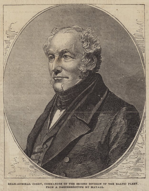 Schout-bij-nacht Corry, commandant van de tweede divisie van de Baltische vloot door Frederick John Skill
