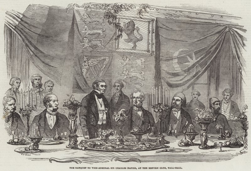 Het banket voor vice-admiraal Sir Charles Napier, in de Reform Club, Pall-Mall door Frederick John Skill