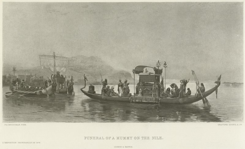 Begrafenis van een mummie op de Nijl door Frederick Arthur Bridgman