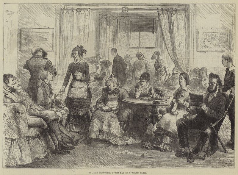 Vakantieschetsen, een natte dag in een Welsh hotel door Frederick Barnard