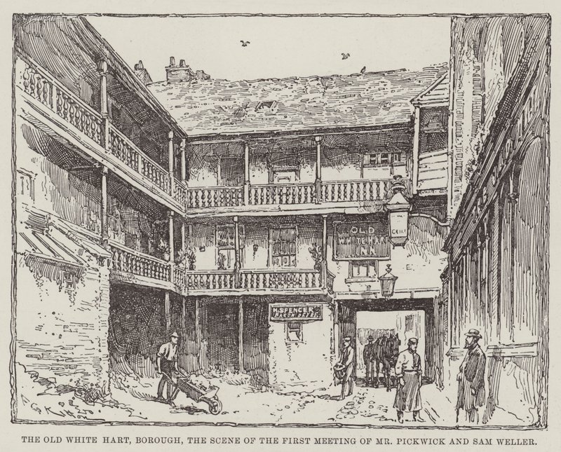 De oude White Hart, Borough, de plaats van de eerste ontmoeting van Mr Pickwick en Sam Weller door Frederick George Kitton