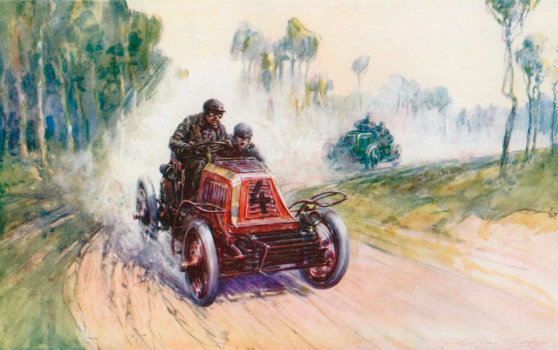 Fournier met Mors No 4 tijdens de Parijs-Berlijn race van 1901, een van de weinige waarin de Panhard, toonaangevend merk van die tijd, werd verslagen door Frederick Gordon (after) Crosby