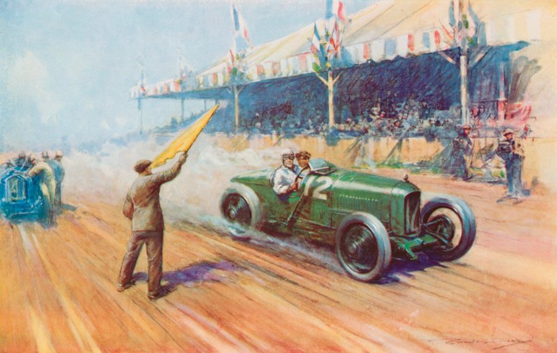 Sir Henry Segrave behaalt de eerste Britse overwinning in een Grand Prix met de tweeliter Sunbeam op het Tours-circuit door Frederick Gordon (after) Crosby
