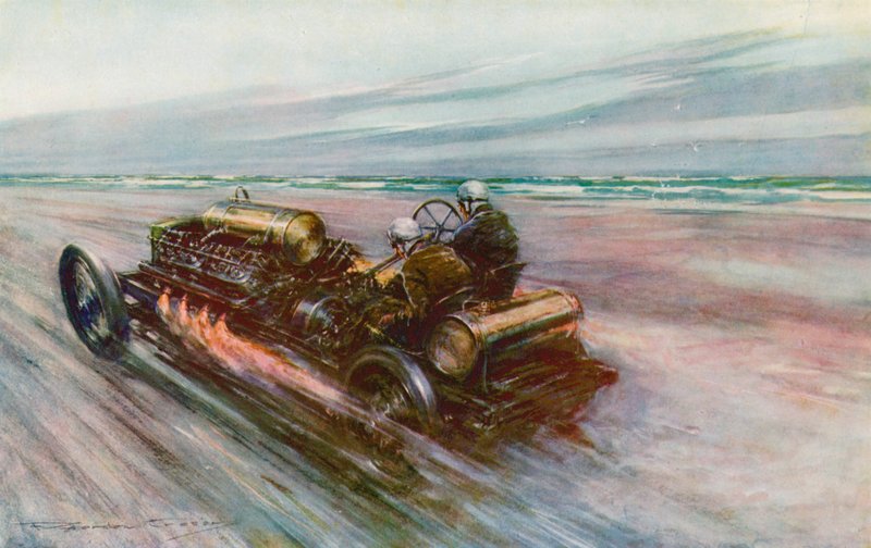 De beroemde "200" Darracq waarmee Sir Algernon Guinness, Bart, 120 mph behaalde in 1908 door Frederick Gordon (after) Crosby