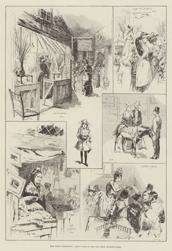 De Ierse tentoonstelling, Fancy Fair op de oude Ierse markt door Frederick Henry Townsend