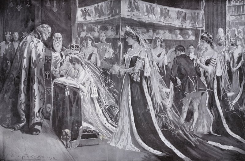 De kroning van koningin Alexandra, gemalin van koning Edward VII, door de aartsbisschop van York, Westminster Abbey, Londen door Frederick Henry Townsend