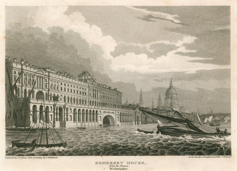 Uitzicht op Somerset House, The Strand, Londen, vanaf de Theems, Westminster door Frederick Mackenzie