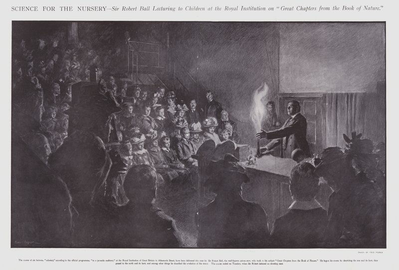 Sir Robert Ball geeft een lezing aan kinderen in het Royal Institution door Frederick Pegram