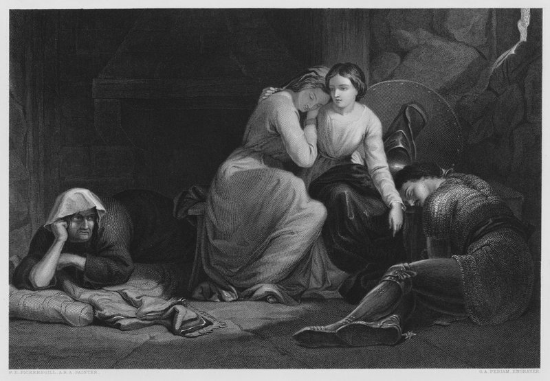 Florimel en de Heks, uit het schilderij in de Vernon Gallery door Frederick Richard Pickersgill
